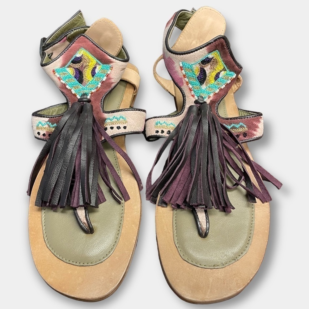 NEW Meher Kakalia Tiki Sofia Tassel Fringe Sandals Size 37 US 6.5 - 7